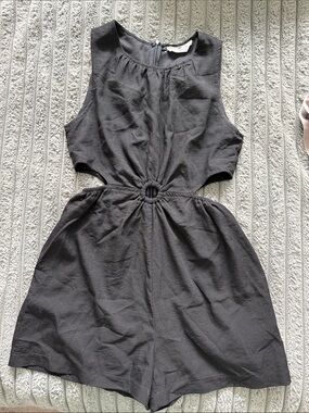 Sleeveless Black Ring-Waist Romper